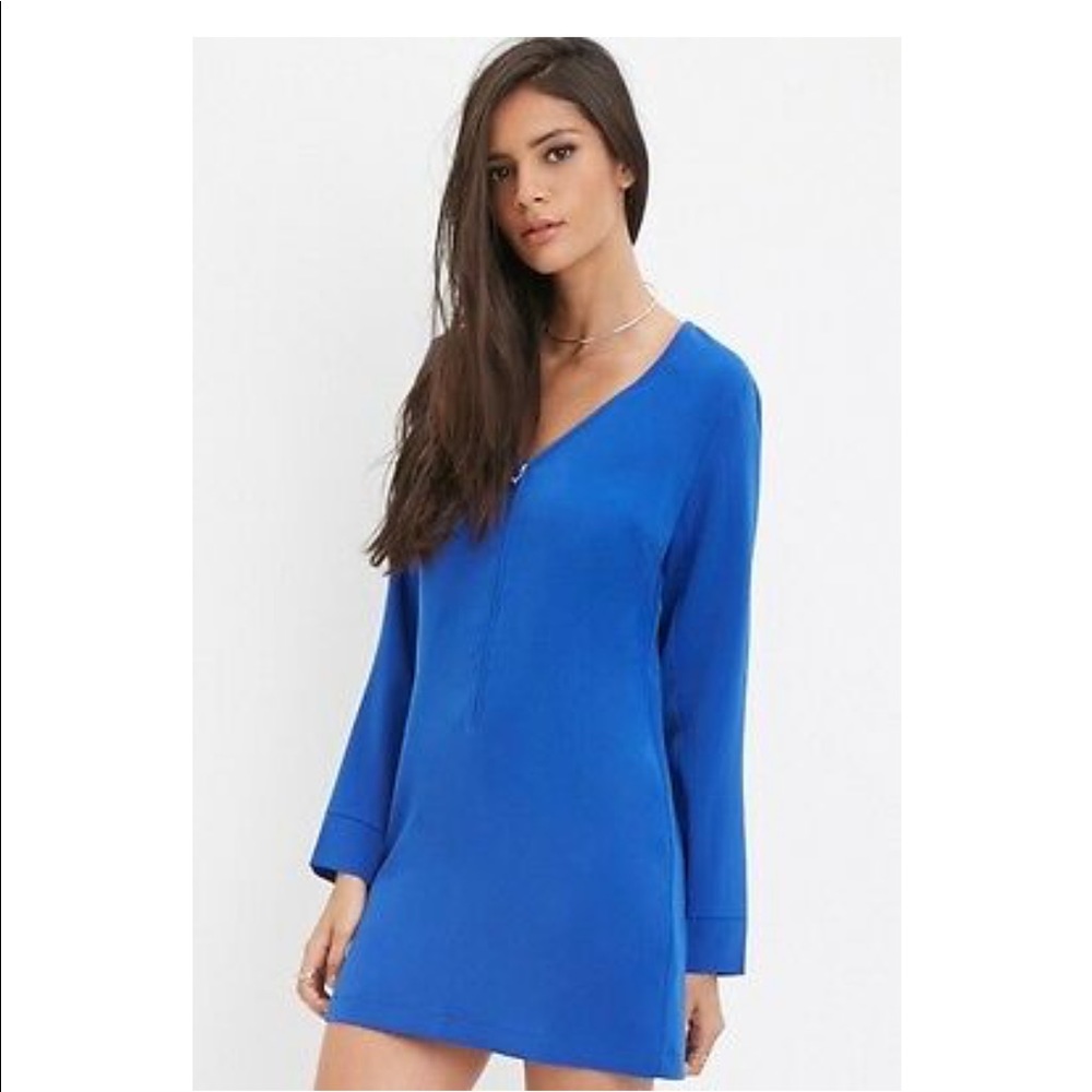 Forever 21 zip front shift dress royal blue M